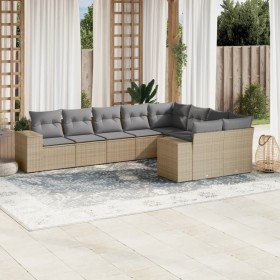 Set de sofás de jardín 9 pzas con cojines ratán sintético beige en Conjuntos de jardín | Comprar online en Foro24