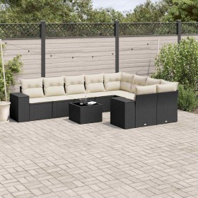 Set de sofás de jardín 10 pzas cojines ratán sintético negro