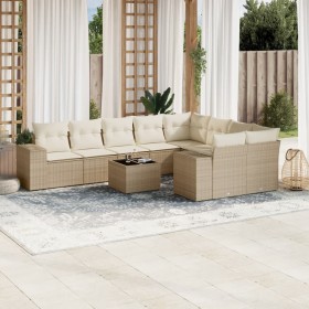 Juego de sofás jardín con cojines beige 10 pzas ratán sintético