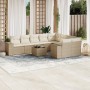 Juego de sofás jardín con cojines beige 10 pzas ratán sintético