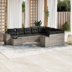 Set sofás jardín 10 pzas con cojines ratán sintético gris claro Set sofás jardín 10 pzas con cojines ratán sintético gris claro