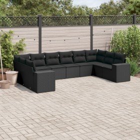 Set de sofás de jardín 10 pzas cojines ratán sintético negro Set de sofás de jardín 10 pzas cojines ratán sintético negro