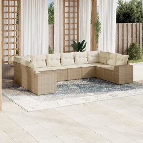 Juego de sofás jardín con cojines beige 10 pzas ratán sintético
