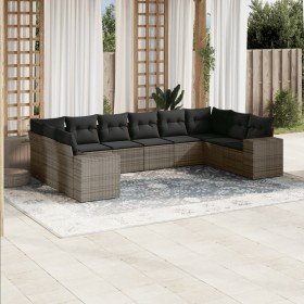 Set de sofás de jardín 10 pzas con cojines ratán sintético gris Set de sofás de jardín 10 pzas con cojines ratán sintético gris