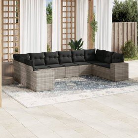 Set sofás jardín 10 pzas con cojines ratán sintético gris claro Set sofás jardín 10 pzas con cojines ratán sintético gris claro