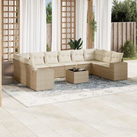 Set de sofás de jardín 11pzas con cojines ratán sintético beige en Conjuntos de jardín | Comprar online en Foro24