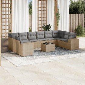 Set de sofás de jardín 11pzas con cojines ratán sintético beige en Conjuntos de jardín | Comprar online en Foro24