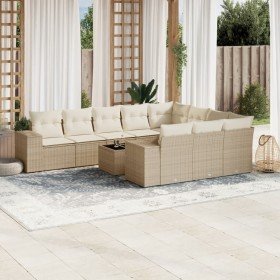 Set de sofás de jardín 11pzas con cojines ratán sintético beige
