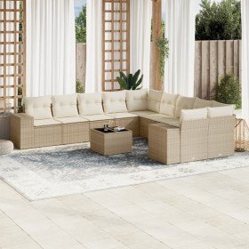 Set de sofás de jardín 11pzas con cojines ratán sintético beige