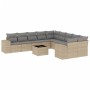 Set de sofás de jardín 11pzas con cojines ratán sintético beige