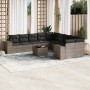 Set de sofás de jardín 11 pzas y cojines ratán sintético gris