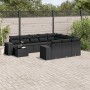Set de sofás de jardín 11 pzas y cojines ratán sintético negro