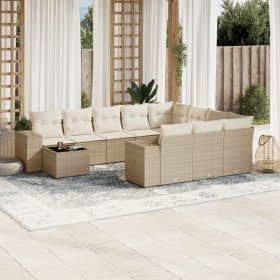 Set de sofás de jardín 11pzas con cojines ratán sintético beige