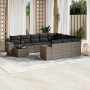 Set de sofás de jardín 11 pzas y cojines ratán sintético gris