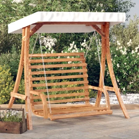 Swing bench with awning solid fir wood with teak finish by vidaXL, Garden rockers - Ref: Foro24-3200627, Price: 342,59 €, Dis...
