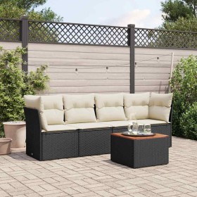 Set de muebles de jardín 5 pzas y cojines ratán sintético negro