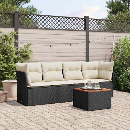 Set de muebles de jardín 5 pzas y cojines ratán sintético negro