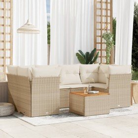 Set sofás de jardín 7 piezas y cojines ratán sintético beige