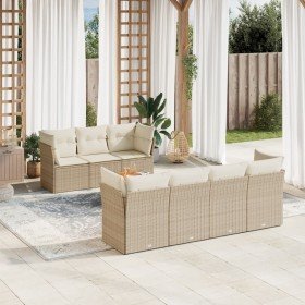 Set de sofás de jardín y cojines 8 piezas ratán sintético beige