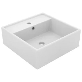 Square matte white ceramic overflow sink 41x41 cm by vidaXL, Sinks - Ref: Foro24-146943, Price: 99,68 €, Discount: %