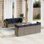 Set de sofás de jardín y cojines 8 piezas ratán sintético gris