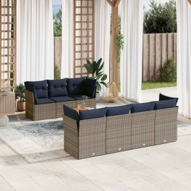 Set de sofás de jardín y cojines 8 piezas ratán sintético gris
