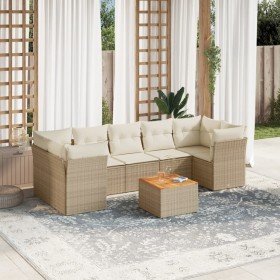 Set de sofás de jardín y cojines 8 piezas ratán sintético beige