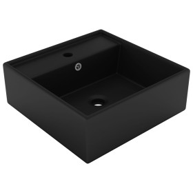 Lavabo lujoso cuadrado rebosadero cerámica negro mate 41x41 cm