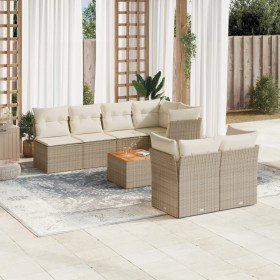 Set de sofás de jardín y cojines 8 piezas ratán sintético beige