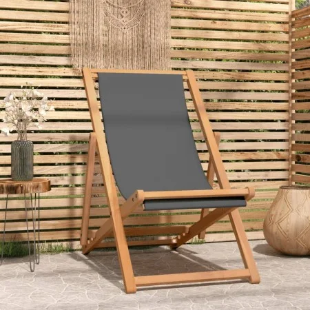 Folding beach chair solid gray teak wood by vidaXL, Garden chairs - Ref: Foro24-47415, Price: 74,33 €, Discount: %