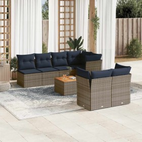 Set de sofás de jardín y cojines 8 piezas ratán sintético gris