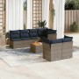 Set de sofás de jardín y cojines 8 piezas ratán sintético gris