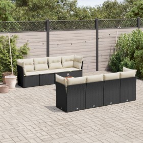 Set de sofás de jardín 8 piezas y cojines ratán sintético negro