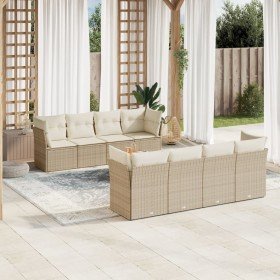 Set de sofás de jardín 9 pzas con cojines ratán sintético beige