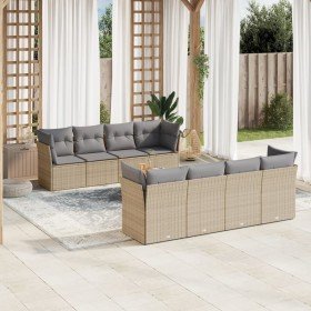 Juego de sofás jardín con cojines beige mezcla 9 pzas ratán PE