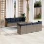 Set de sofás de jardín 9 pzas con cojines ratán sintético gris