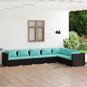 Set de muebles de jardín 7 pzas y cojines ratán sintético negro