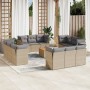 Juego de sofás jardín con cojines beige mezcla 13 pzas ratán PE