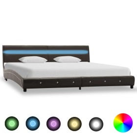 Estructura de cama con LED de cuero sintético gris
