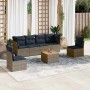 Set de sofás de jardín 7 pzas con cojines ratán sintético gris