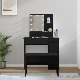 Vanity set with LED lights, black plywood by vidaXL, Bedroom Dressers - Ref: Foro24-3114116, Price: 111,90 €, Discount: %