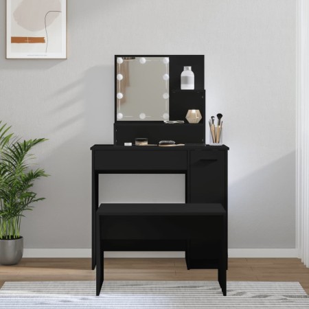 Vanity set with LED lights, black plywood by vidaXL, Bedroom Dressers - Ref: Foro24-3114116, Price: 111,79 €, Discount: %