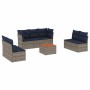 Set de sofás de jardín 8 pzas con cojines ratán sintético gris