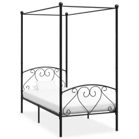 Black metal canopy bed frame 100x200 cm by vidaXL, Beds and slatted bases - Ref: Foro24-284434, Price: 84,02 €, Discount: %