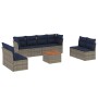 Set de sofás de jardín 9 pzas con cojines ratán sintético gris