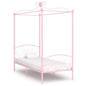 Pink metal canopy bed frame 90x200 cm by vidaXL, Beds and slatted bases - Ref: Foro24-284486, Price: 182,27 €, Discount: %