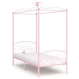 Pink metal canopy bed frame 90x200 cm by vidaXL, Beds and slatted bases - Ref: Foro24-284486, Price: 178,72 €, Discount: %