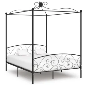 Black metal canopy bed frame 180x200 cm by vidaXL, Beds and slatted bases - Ref: Foro24-284479, Price: 240,56 €, Discount: %