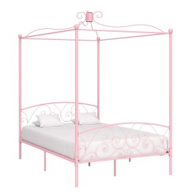 Pink metal canopy bed frame 140x200 cm by vidaXL, Beds and slatted bases - Ref: Foro24-284489, Price: 247,65 €, Discount: %