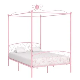 Pink metal canopy bed frame 140x200 cm by vidaXL, Beds and slatted bases - Ref: Foro24-284489, Price: 208,06 €, Discount: %